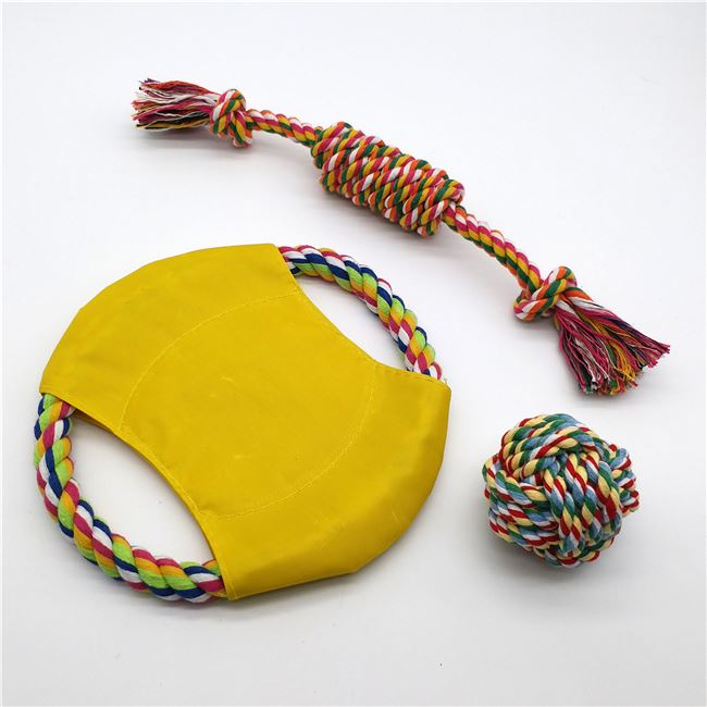 Bộ dây thừng 3 mảnh cho thú cưng, đồ chơi cho chó, nút thắt dây cho chó con teddy, Frisbee bóng chống cắn, đồ dùng gậy răng hàm - Mèo / Chó Đồ chơi