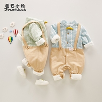 Baby thin cotton jumpsuit spring and autumn go out to hug the gentleman baby wear a coat to keep warm autumn clothes 0-1 years old clothes 2