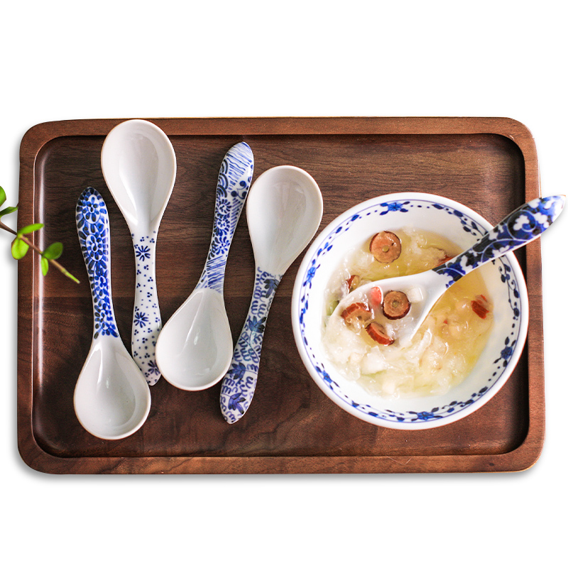 The fawn field'm 17 cm medium ceramic soup spoon, imported from Japan Japanese spoons antiskid spoon green decorative pattern