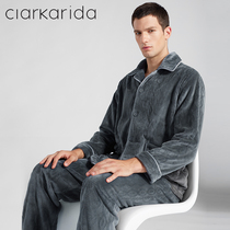 Clarkarida mens pajamas mens autumn and winter flannel thickened plus fleece warm housewear set can be worn outside