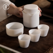 Clay Paulin Burning Defied White Jade Porcelain Express Guest Cup Kung Fu Travel Tea Set One Pot Two Cup Portable Bag