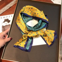 Blue and yellow color matching mulberry silk scarf womens Korean version all-match double-layer double-sided silk streamer scarf thin and narrow long scarf