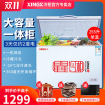 Single temperature freezer large capacity 255L liter household commercial horizontal refrigeration frozen freezer with lock star brand