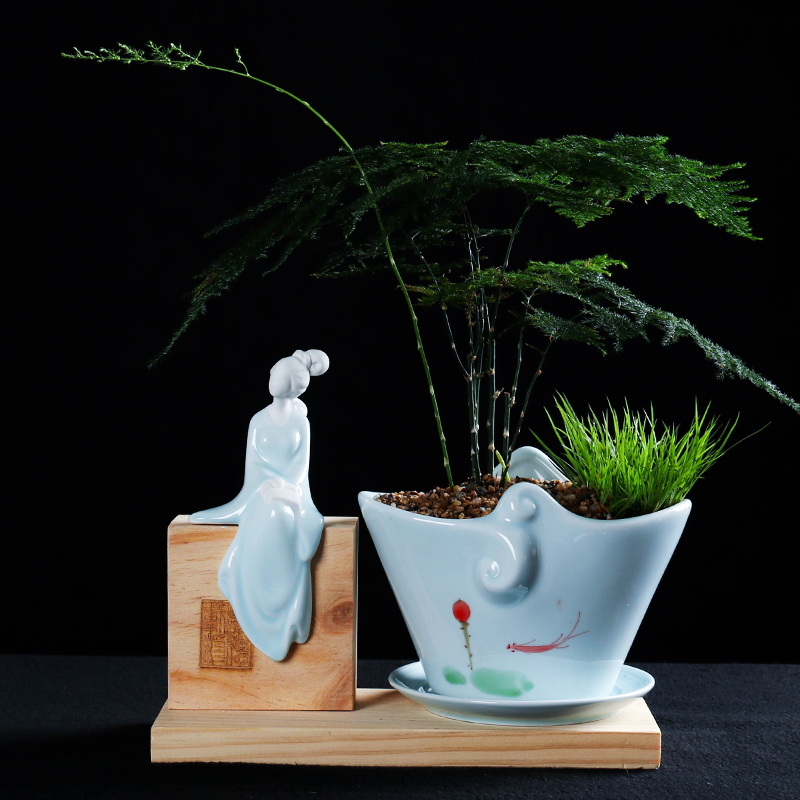 Creative ceramic furnishing articles take spoil celadon up maid dancer water landscape decoration decoration indoor DIY