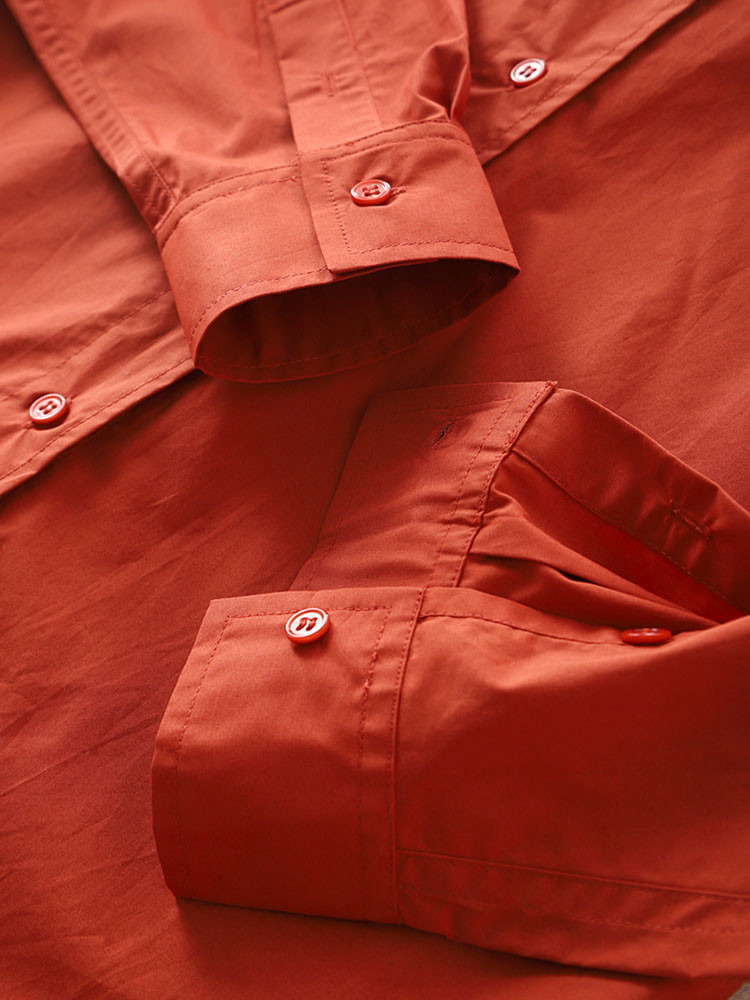 欧货设计感小众橘红色上衣女2025春休闲复古做旧翻领长袖宽松衬衫