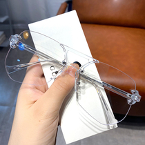 Lee Cheng-Hyun with rimless glasses anti-radiation blue frame flat light transparent glasses frame eye Tide brand mens net red