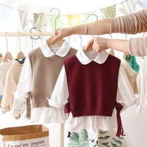 2021 spring new girl suit Net red female baby Foreign style knitted vest shirt two-piece Korean fashion