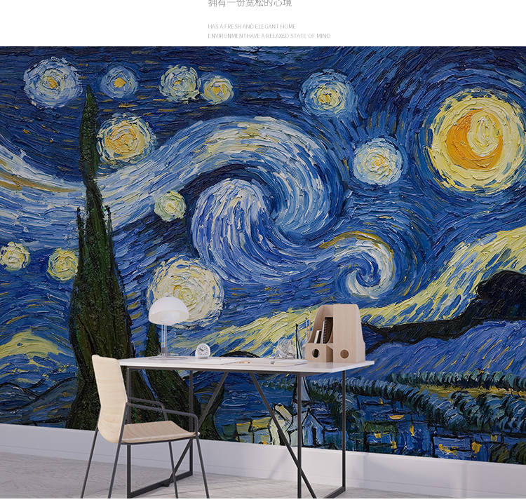 梵高星空影视墙布壁画名画抽象画无缝油画墙纸客厅电视背景墙壁纸