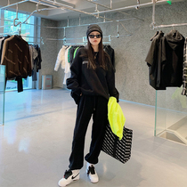 Tide Cards Ultra Fire Casual Fashion Sportswear Black Sweatpants Two Suits 2021 Fall new womens clothing