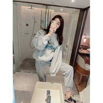 Grey Sweater Suit 2021 New Womens Casual Fashion Reduced Age Goddess Fan Temperament Fried Street Sports Two Sets