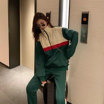 Collision Color Sportswear Suit 2021 New fall name Yuanyuan Temperament Fan Fashion Casual Fried Street Two Sets