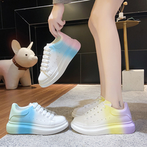 2021 new autumn and winter leather face trendy small white shoes women heightening thick bottom sports casual shoes gradient old daddy shoes women shoes