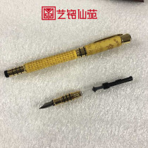 Boxwood enjoy auspicious dual-use pen Solid wood carving gel pen Student writing pen Business dual-use signature pen