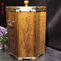 Gold silk Nanmu rice bucket rice cylinder Small leaf Zhennan carved rice bucket Plain storage box Mahogany rice bucket ornaments