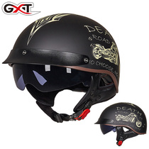 GXT retro helmet motorcycle half helmet male four seasons autumn and winter electric car female half helmet lightweight hard hat head gray