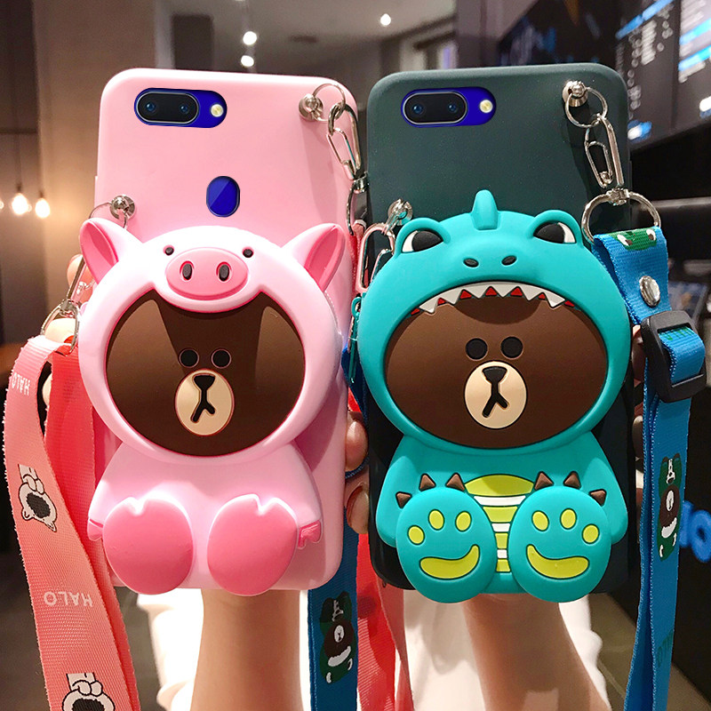 小熊oppor11手机壳0ppo背包式r11零钱包r9s可以背的r9斜挎r7公仔r7s卡通plus仙女r11t网红r9m包包挂绳挂脖ins