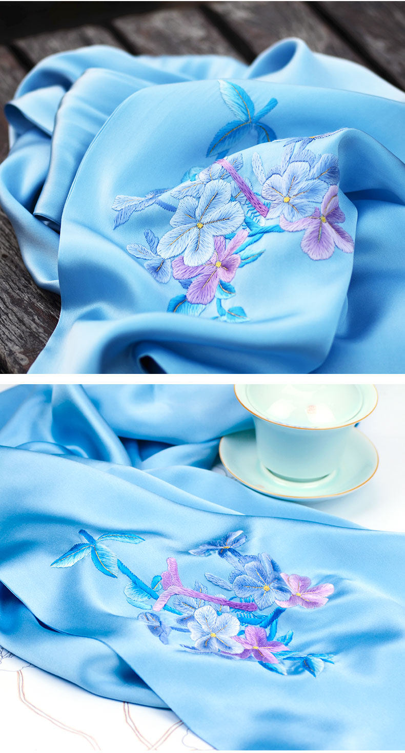 苏绣纯手工 双层真丝围巾 桑蚕丝 女士中国风丝巾