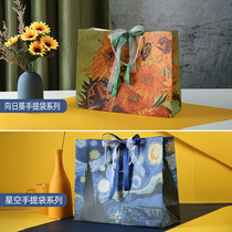 Gift bag portable high-end clothing store bag large packaging bag sunflower paper bag oil painting birthday gift bag