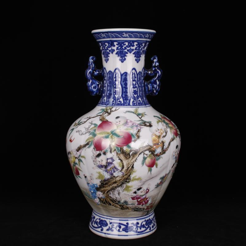 Jingdezhen imitation qianlong bucket color nine son climb peach ears bottle of classical Chinese style household, sitting room adornment antique furnishing articles