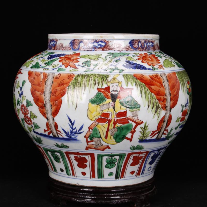 Jingdezhen antique reproduction antique pure checking bucket color colorful Samson chow story of the western han dynasty the big jar of old goods furnishing articles