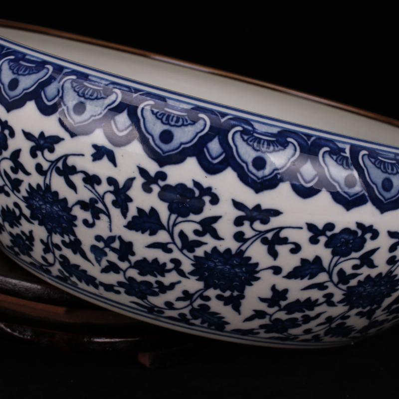 Jingdezhen blue and white porcelain large tea wash water meng desk writing brush washer from artistic porcelain basin hydroponic flower pot soup basin of move