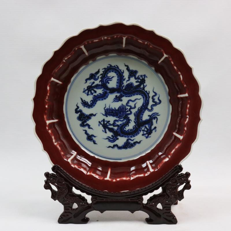 Jingdezhen generic reward of zheng he 's offering gong Ming yongle years offering discount indigo decorative pattern plate plate of restoring ancient ways furnishing articles