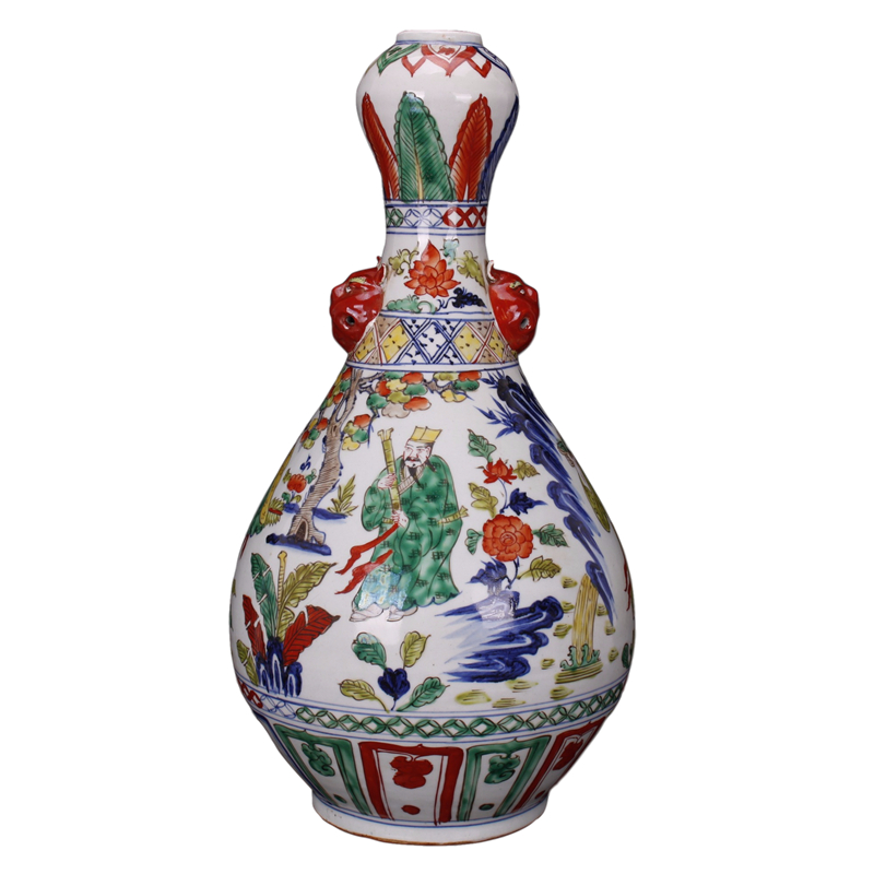 Jingdezhen RMB imitation antique curios colorful eight immortals character lines garlic bottles of vintage ceramic decoration old collections