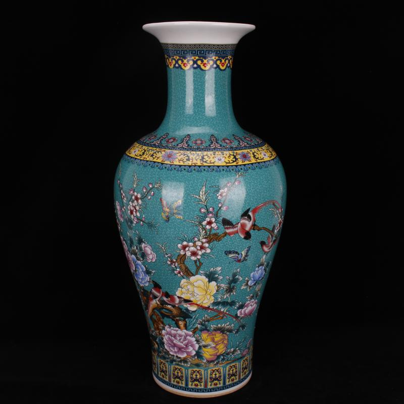 Jingdezhen porcelain in qianlong blue colored enamel charactizing a Chinese domestic outfit company store large vase