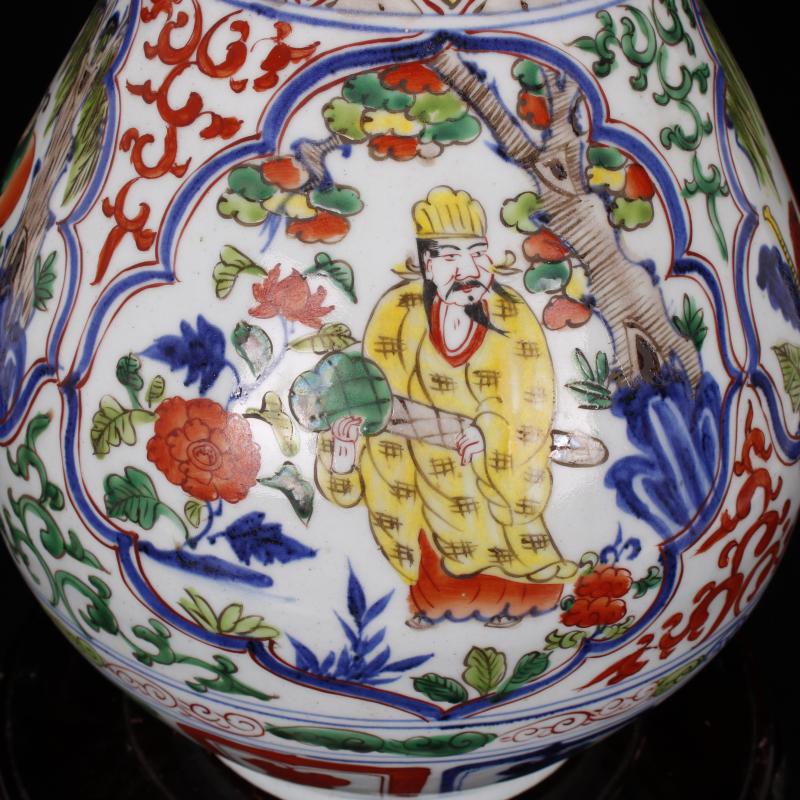 Jingdezhen imitation of yuan blue and white hand draw colorful antique antique furnishing articles character lines garlic bottle retro decoration old items