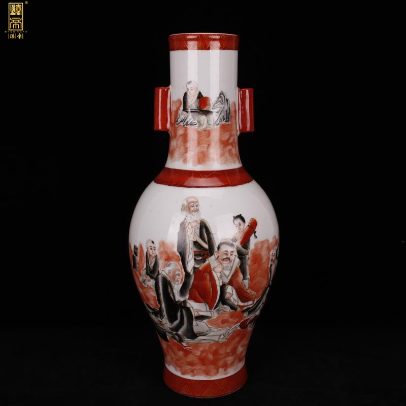 Jingdezhen double ears all hand - made 巩红 color ink characters grade imitation the qing xianfeng antique antique collection boutique furnishing articles