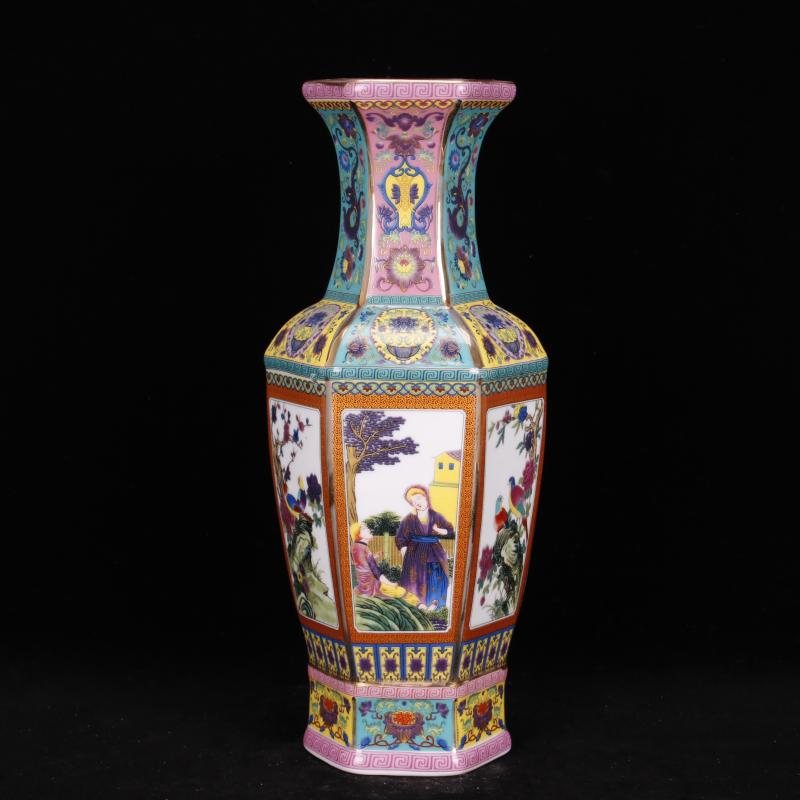 Jingdezhen imitation of the qing dynasty antique vintage colored enamel vase flower implement handicraft furnishing articles collection of adornment of Chinese style restoring ancient ways
