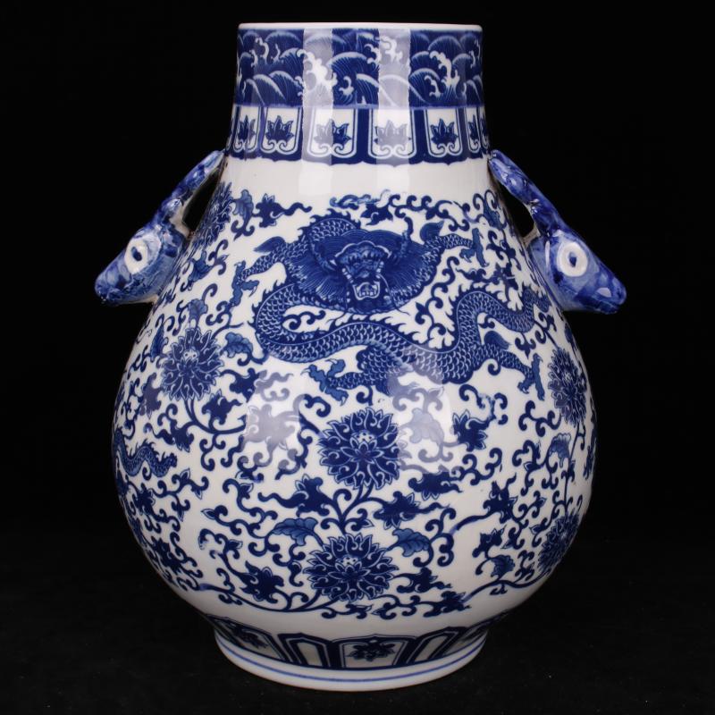 Jingdezhen blue and white deer head statute of f tube blue - and - white ceramics furnishing articles youligong hong mei bottles of the sitting room of Chinese style household furnishing articles