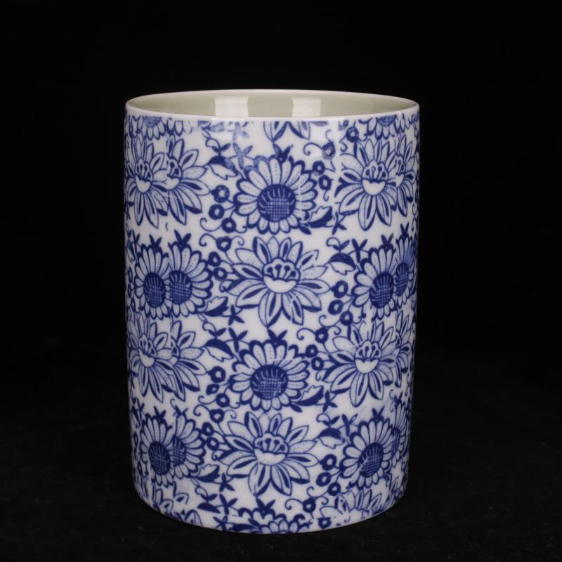 Jingdezhen bucket color peach blue tie up branch lines landscape brush pot Chinese style desk supplies four decorative furnishing articles