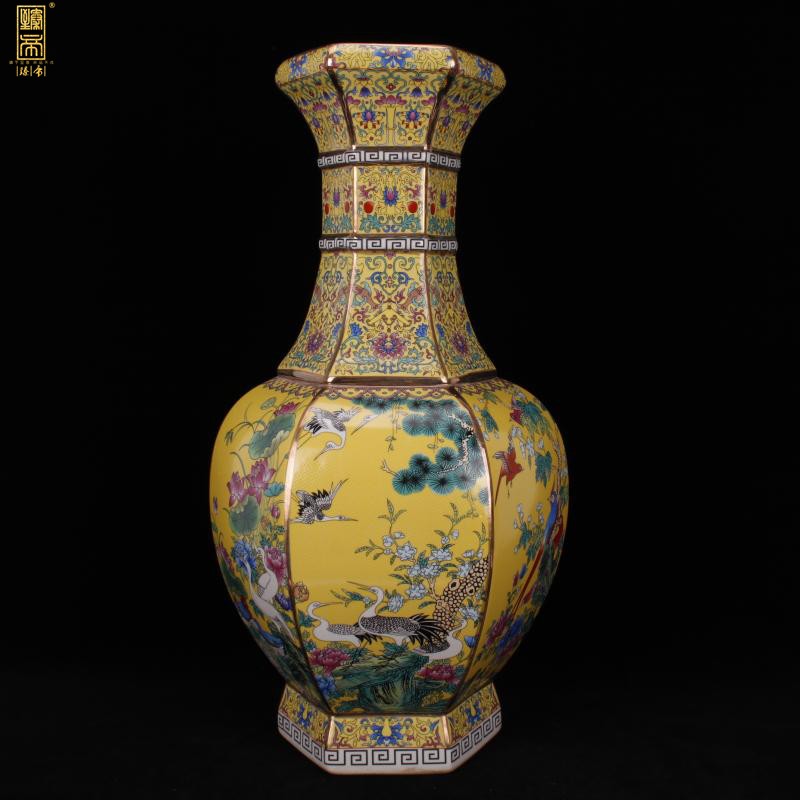 Jingdezhen landing big vase enamel six - party design company restaurant fine art of Chinese style household vase furnishing articles