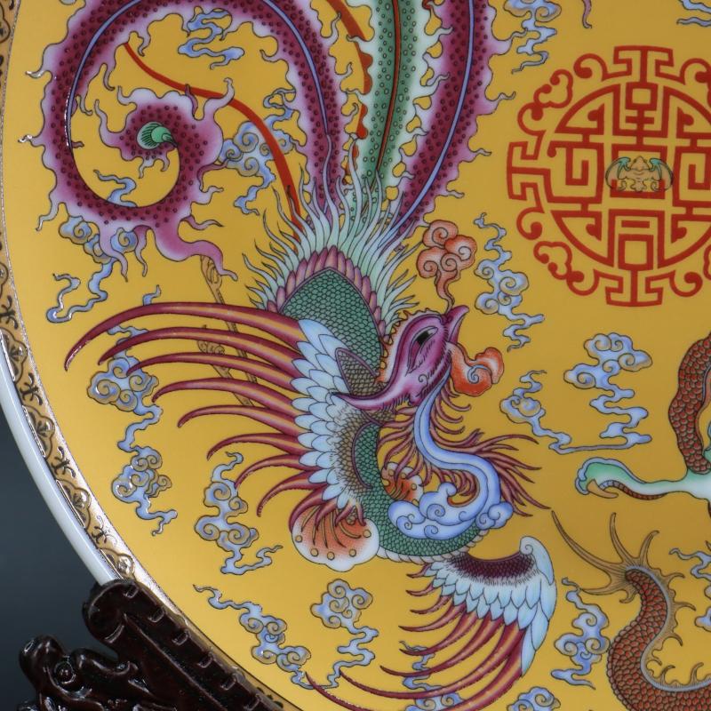 Archaize of jingdezhen porcelain through yellow in extremely good fortune in the dish study desk home decoration to restore ancient ways furnishing articles