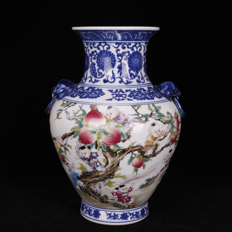 Jingdezhen imitation the qing bucket color nine son climb peach beast ear bottles of classical Chinese style household, sitting room adornment antique furnishing articles