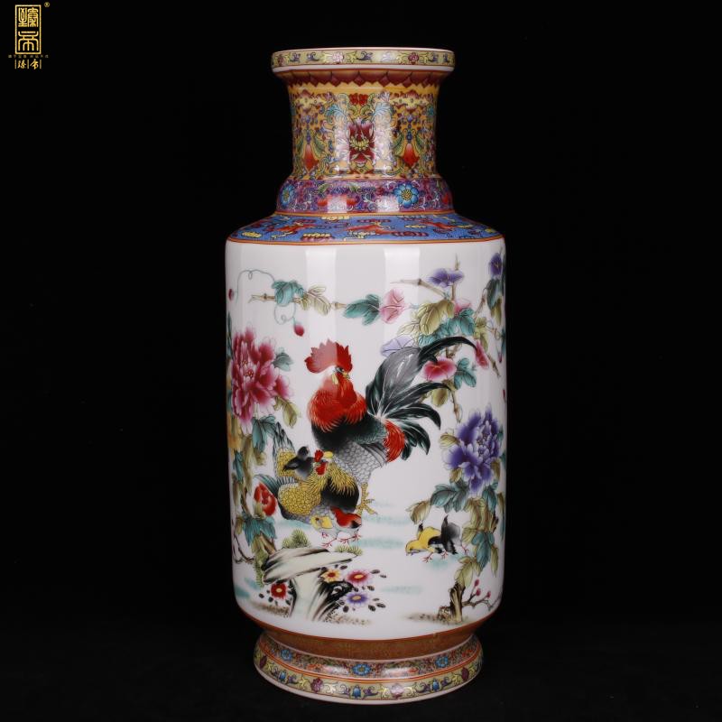 Jingdezhen imitation enamel qianlong years antique vase pastel prosperous wooden stick bottles of Chinese style household ground furnishing articles