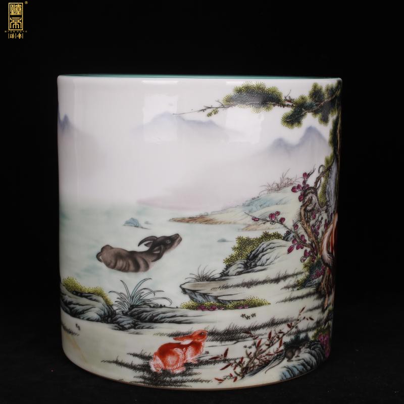 Yongzheng of jingdezhen copy antique porcelain color points over big brush pot pen sea four desk office furnishing articles