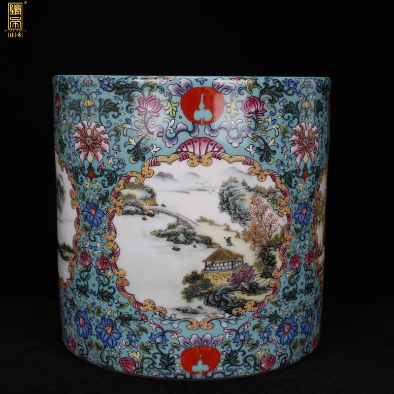 Archaize of jingdezhen porcelain scenery colored enamel big brush pot "four desk pen sea Chinese style household company office furnishing articles