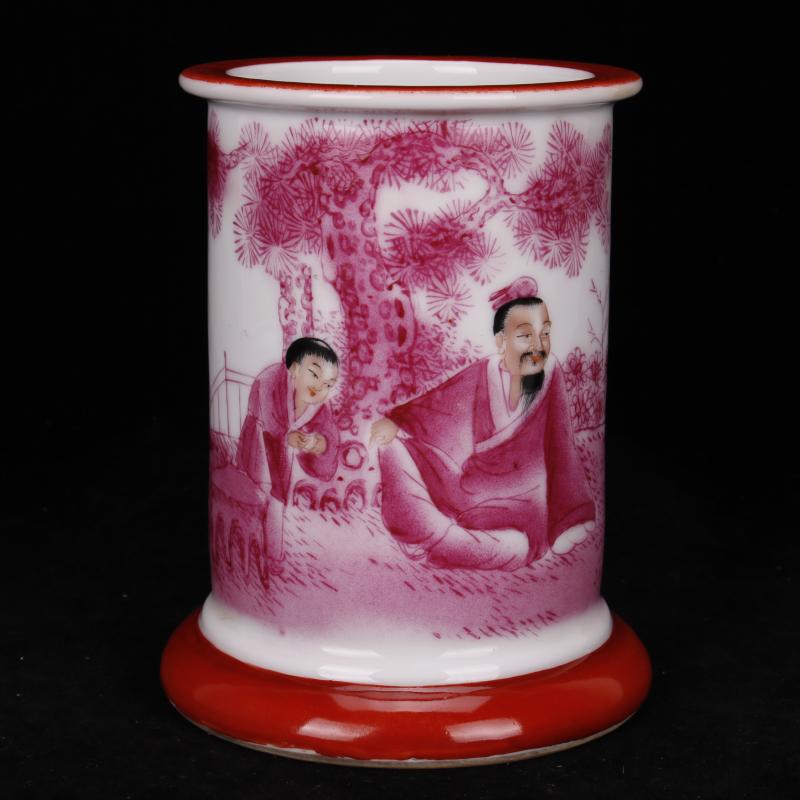 Jingdezhen imitation the qing xianfeng years antique antique pure hand - made brush pot carmine boutique four desk art furnishing articles