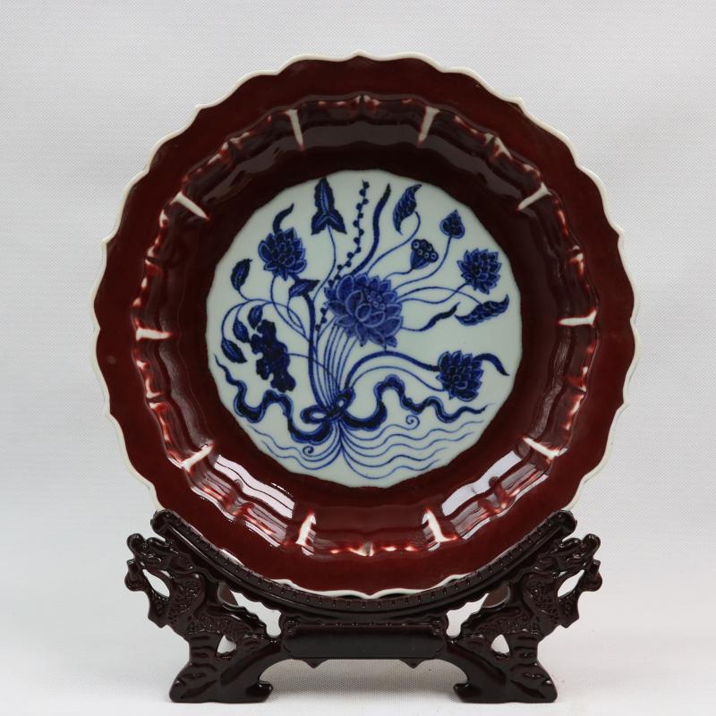 Jingdezhen generic reward of zheng he 's offering gong Ming yongle years offering discount indigo decorative pattern plate plate of restoring ancient ways furnishing articles