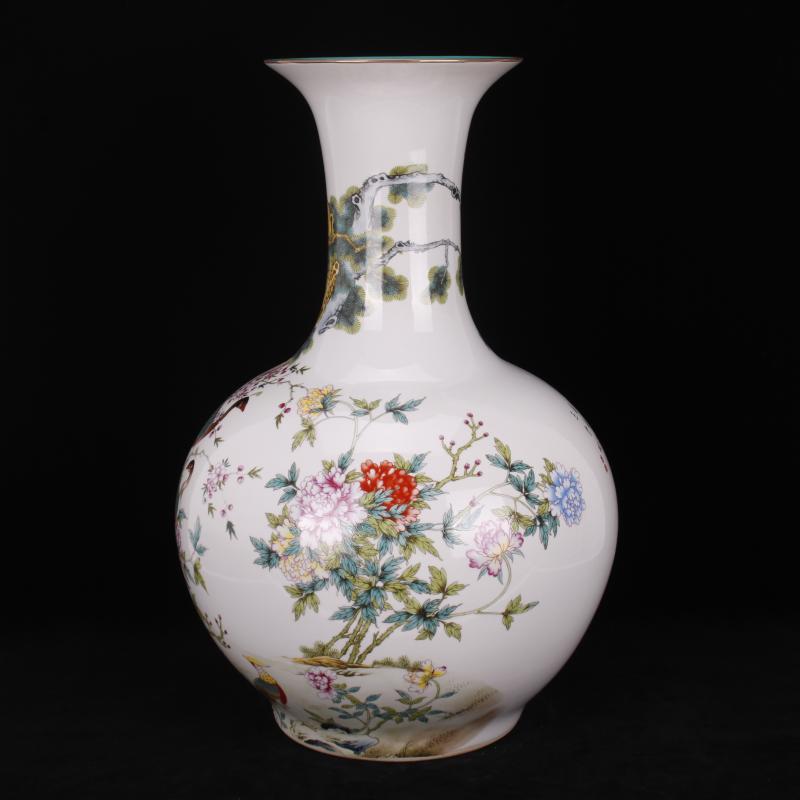 Jingdezhen pastel prosperous peacock TuShang bottles of Chinese domestic outfit company store hotel archaize floor big vase