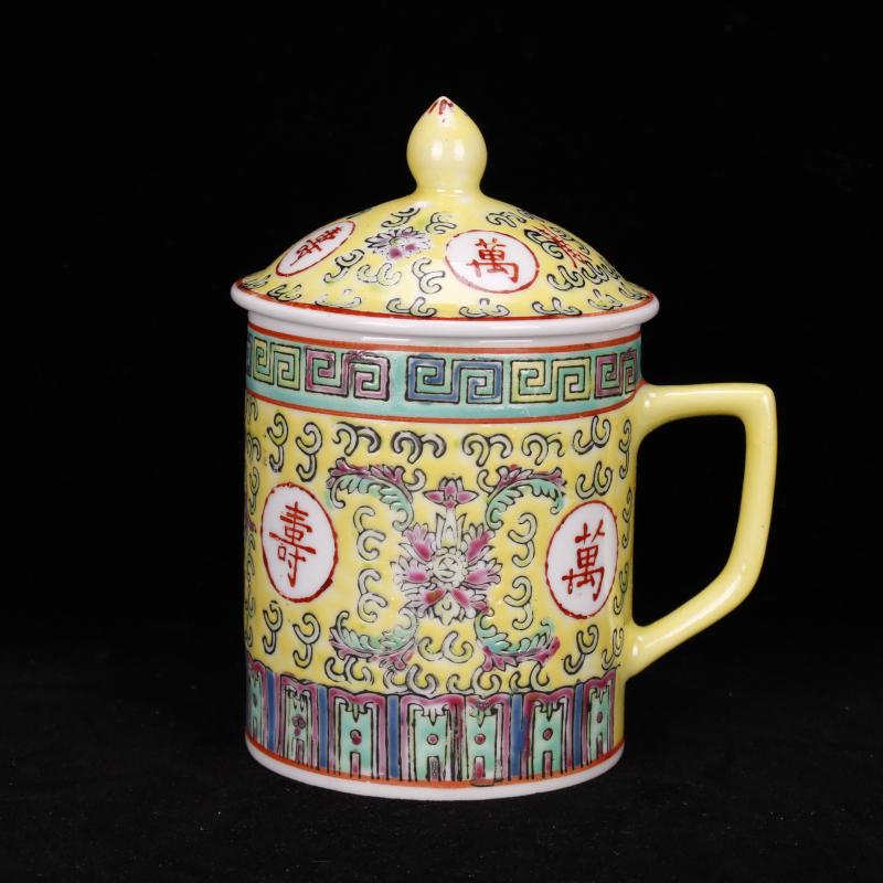 Jingdezhen system during the cultural revolution pastel stays in cover cup old teacup antique reproduction antique goods chinaware