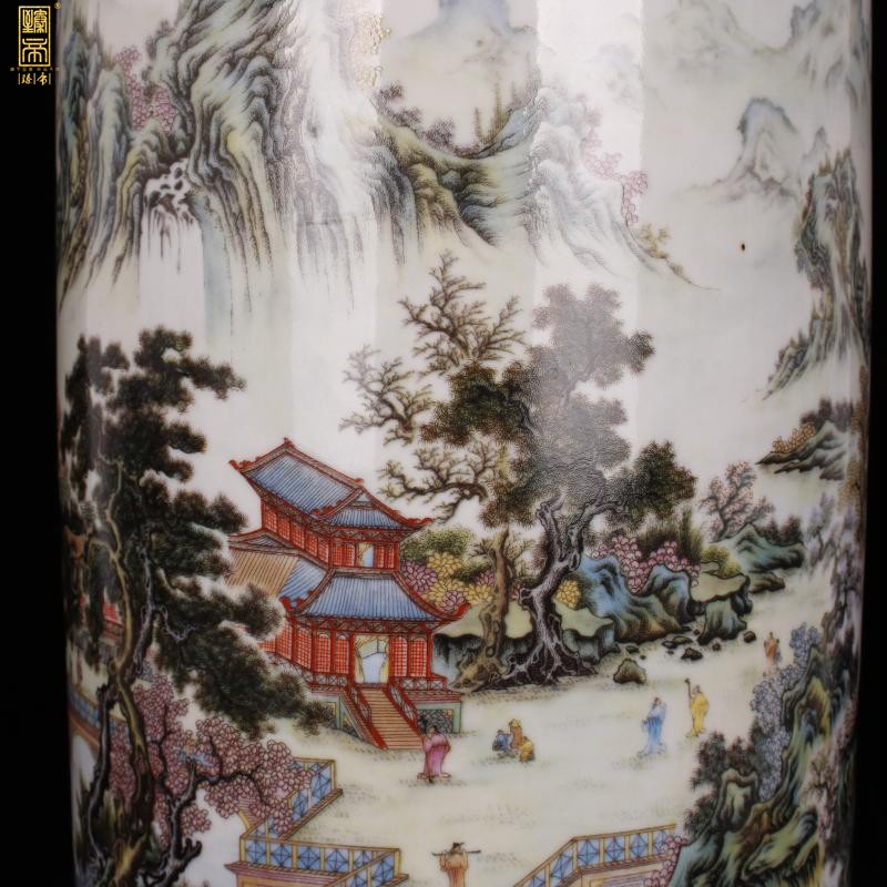 A castle in the jingdezhen imitation qianlong pastel landscape wooden stick Chinese antique vase vase antique living room A study place