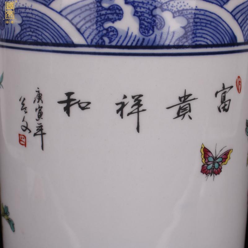 Jingdezhen imitation yongzheng bucket color rich and peaceful cranes lines cover pot of ark of desk of Chinese style household imitation antique decorative furnishing articles