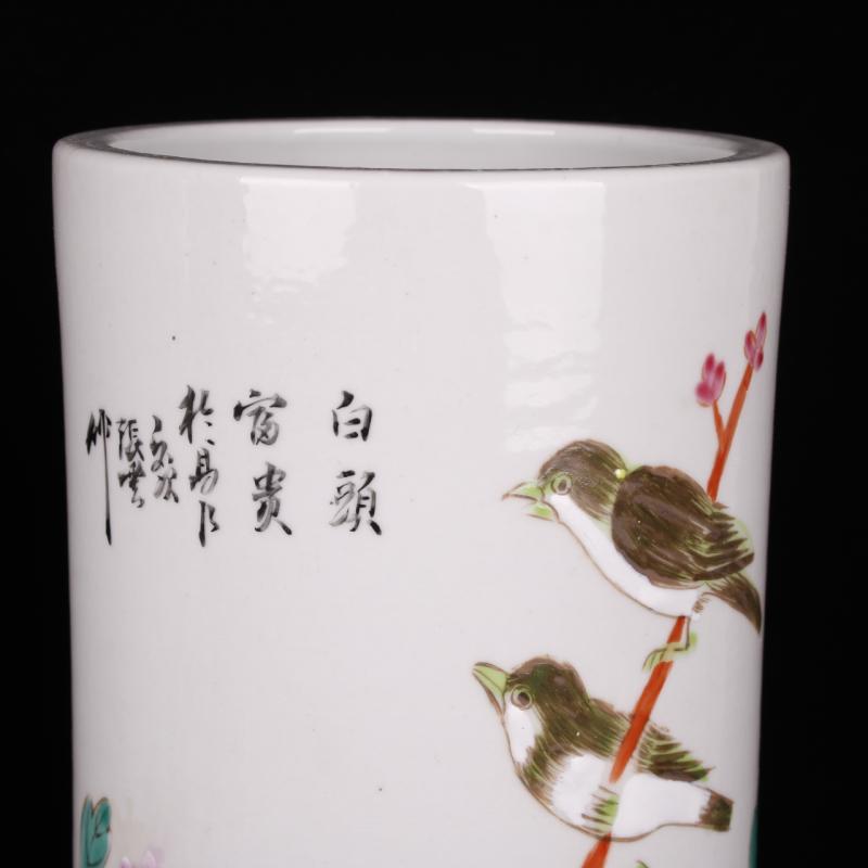 Jingdezhen manual hand - made powder enamel cap tube quiver old folk antiques antiques collection study furnishing articles factory goods
