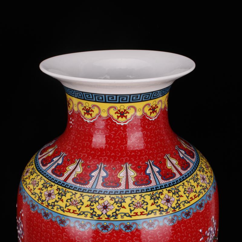 Jingdezhen porcelain qianlong to red colored enamel painting of flowers and Chinese domestic outfit company store large vase