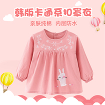 Baby gown cotton inner waterproof girl eating bib children reverse dressing rice pocket long sleeve apron spring and autumn