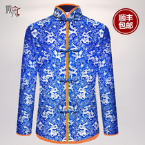 Shimmer silk Tang suit shroud men all eight pieces with cloak rushing for the elderly clothes funeral supplies Shunfeng