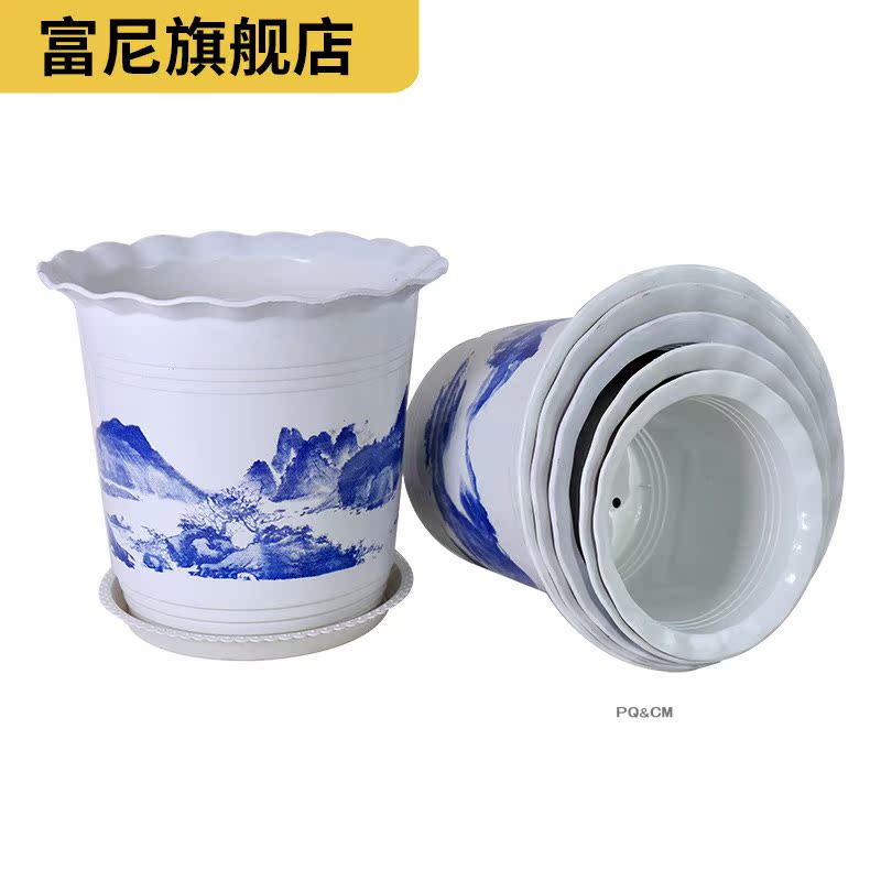 Rich, heavy flower landscape flowerpot large imitation flowerpot quality plastic bag mail sent tray balcony resin ceramics